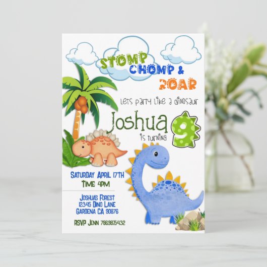 Dinosaurier wird Einladung zum 9. Geburtstag (Stehend Vorderseite)