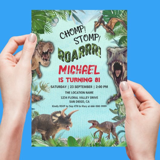 Dinosaurier World Kindergeburtstag Party Einladung
