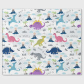 Dinosaurier Wrapping Paper - Farbige Dinosaurier u Geschenkpapier (Flach)