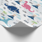 Dinosaurier Wrapping Paper - Farbige Dinosaurier u Geschenkpapier (Ecke)