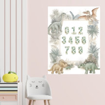 Dinosaurier Zahlen Kinderzimmer-Wasserfarbposter