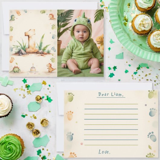 Dinosaurier-Zeit Kapsel Note Card Foto 1. Geburtst Einladung