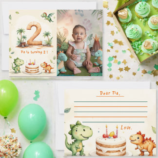 Dinosaurier-Zeit Kapsel Note Card Foto 2. Geburtst Einladung