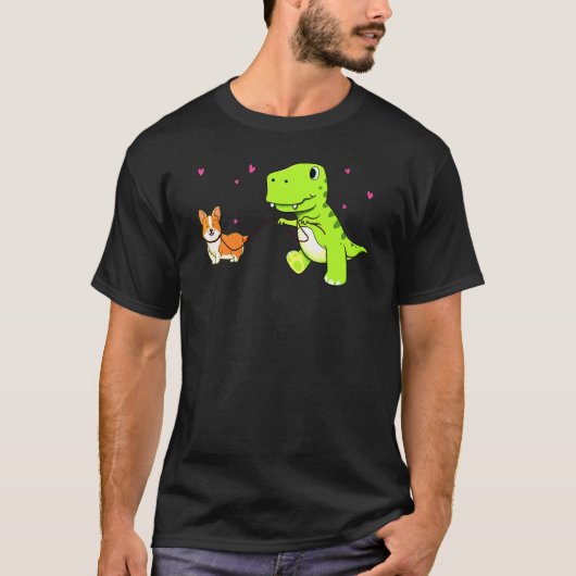 Dinosaurier zu Fuß mit Corgi T-Shirt (Vorderseite)