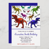 Dinosaurier zum 4. Geburtstag Einladungen zum Rex (Vorne/Hinten)