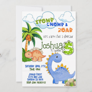 Dinosaurier zum fünften Geburtstag Einladung