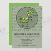 Dinosaurier zum vierten Geburtstag Einladungen zum (Vorne/Hinten)