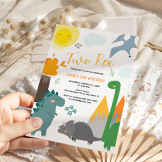Dinosaurier Zwei Rex 2. Geburtstags-Party Einladun Einladung
