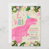 Dinosaurier Zwei Wilde Geburtstag Rosa Dinosaurier Einladung (Vorderseite)
