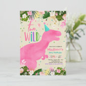 Dinosaurier Zwei Wilde Geburtstag Rosa Dinosaurier Einladung (Stehend Vorderseite)