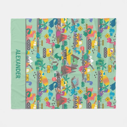 Dinosaurierbau Kinder Personalisiert Fleecedecke (Vorderseite (Horizontal))