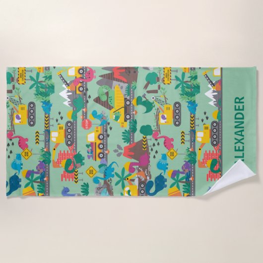 Dinosaurierbau Kinder Personalisiert Strandtuch (Vorderseite)