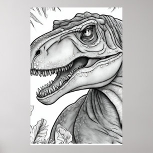 Dinosaurierbild Schwarz + Weiß Wandposter Poster