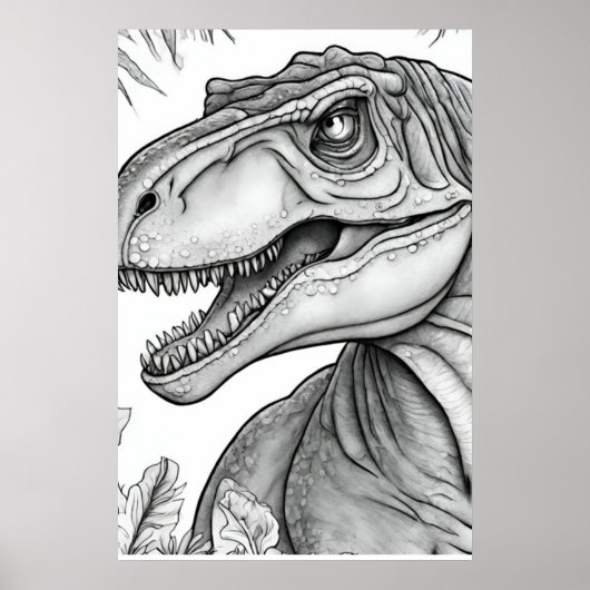 Dinosaurierbild Schwarz + Weiß Wandposter Poster (Vorne)