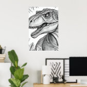 Dinosaurierbild Schwarz + Weiß Wandposter Poster (Heimbüro)