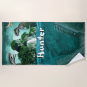 Dinosaurierinsel Personalisiert Strandtuch (Vorderseite)