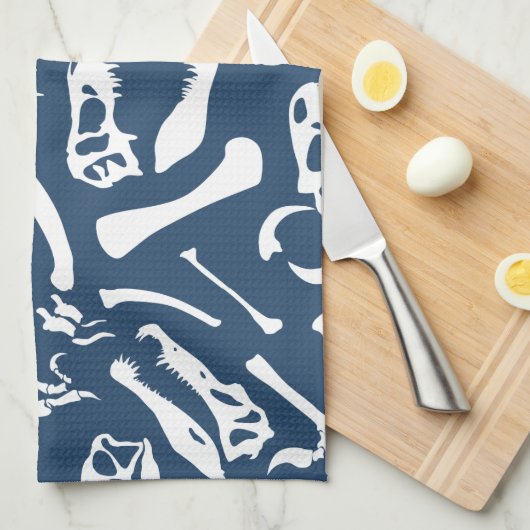 Dinosaurierknochen (blau) geschirrtuch (Viertel Falte)