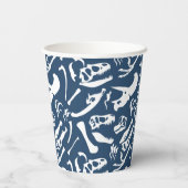 Dinosaurierknochen (blau) Papier-Cup Pappbecher (Rückseite)