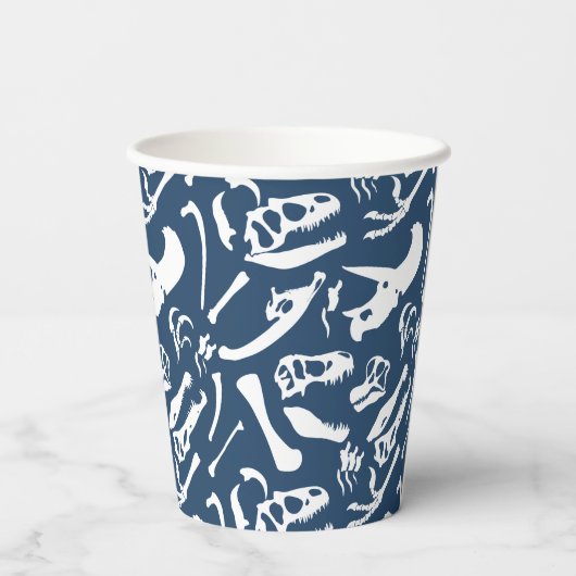 Dinosaurierknochen (blau) Papier-Cup Pappbecher (Rückseite)