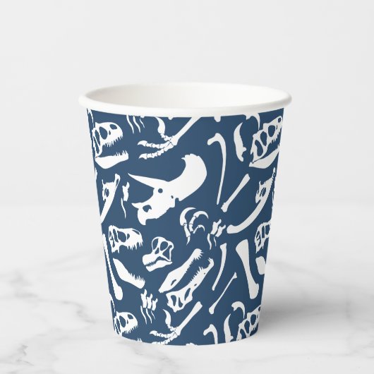 Dinosaurierknochen (blau) Papier-Cup Pappbecher (Vorderseite)