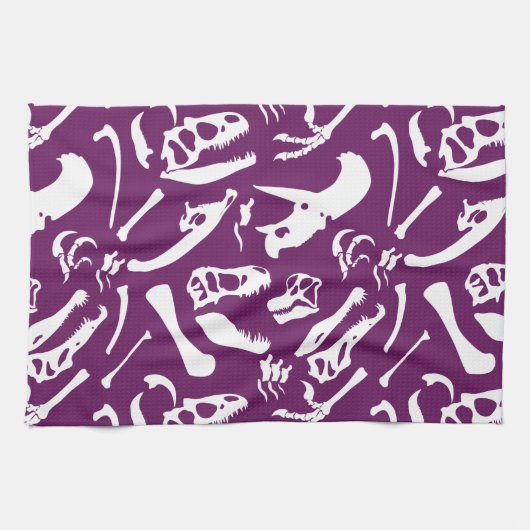 Dinosaurierknochen (Lila) Geschirrtuch (Horizontal)