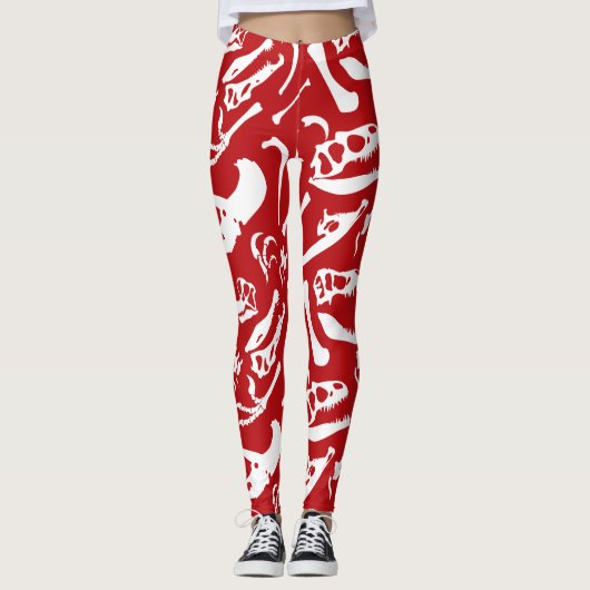 Dinosaurierknochen (rot) leggings (Vorderseite)