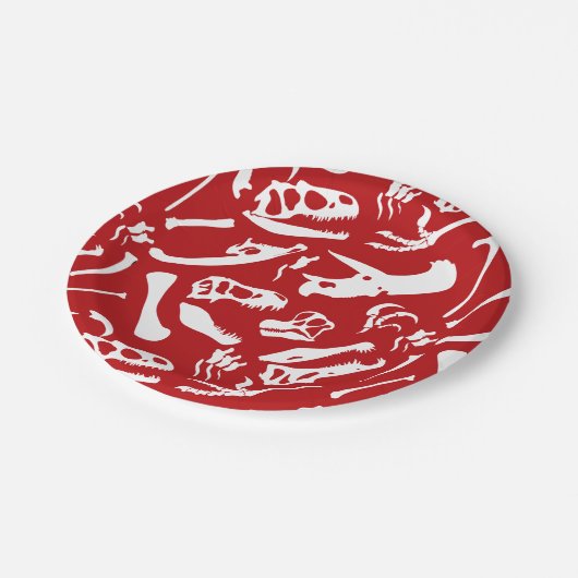 Dinosaurierknochen (rot) pappteller (Schrägansicht)