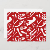 Dinosaurierknochen (rot) postkarte (Vorne/Hinten)