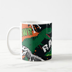 Dinosaurierskelett, grunge nahtloses Muster. Kaffeetasse