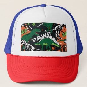 Dinosaurierskelett, grunge nahtloses Muster. Truckerkappe