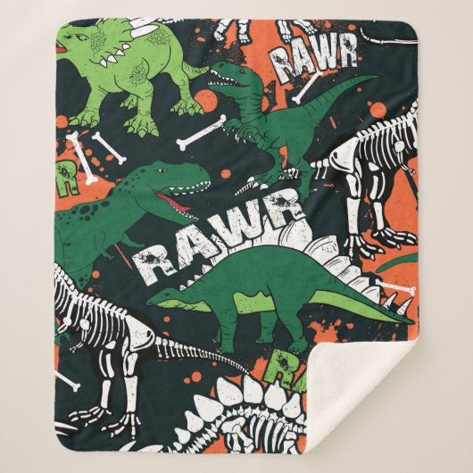 Dinosaurierskelett. Vintage Grunge Sherpadecke (Vorderseite)