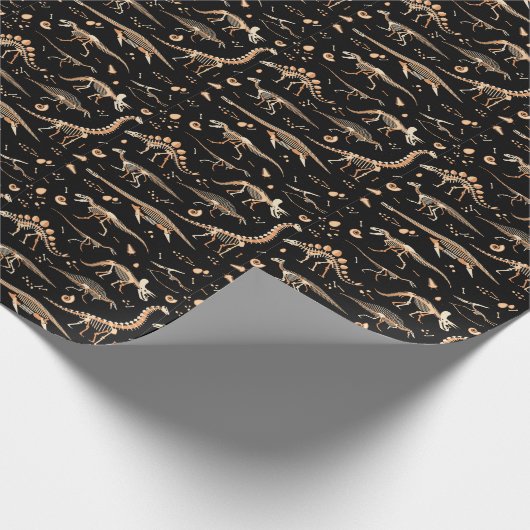 Dinosaurierskelette, Fossilien, Vintages Muster. Geschenkpapier (Ecke)