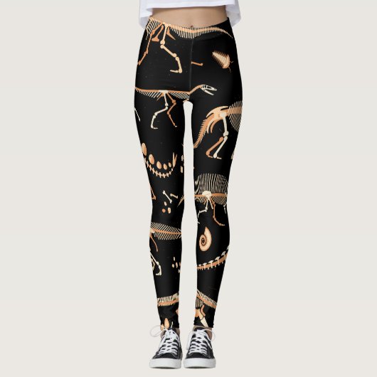 Dinosaurierskelette, Fossilien, Vintages Muster. Leggings (Vorderseite)