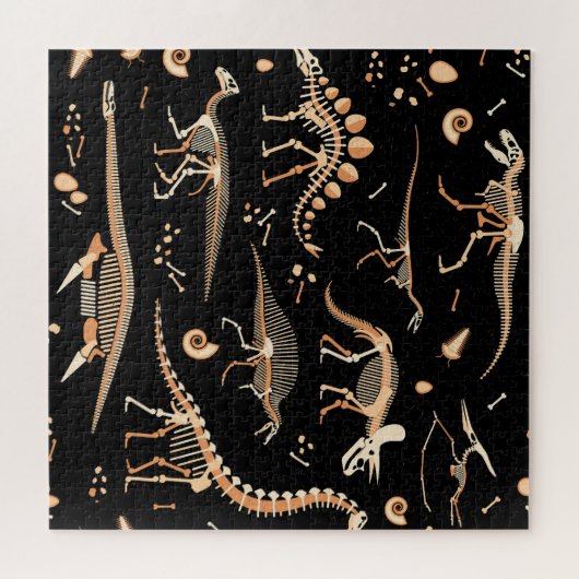 Dinosaurierskelette, Fossilien, Vintages Muster. Puzzle (Horizontal)