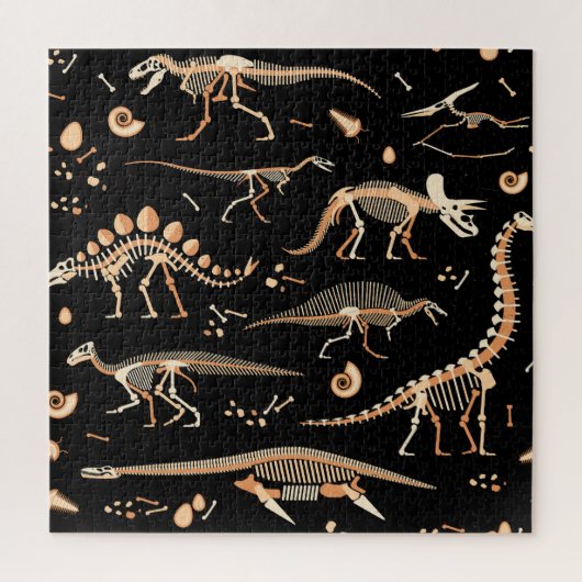 Dinosaurierskelette, Fossilien, Vintages Muster. Puzzle (Vertikal)