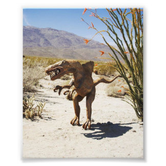 Dinosaurierstatue in der Wüste Fotodruck