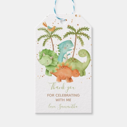 Dinosaurs Baby Dusche Geschenkanhänger (Vorderseite)