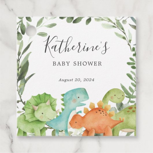 Dinosaurs Baby Shower Favor Tag Geschenkanhänger (Vorderseite)