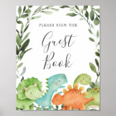 Dinosaurs Baby Shower Gästebuch Schild (Vorne)