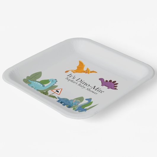 Dinosaurs Baby Shower Paper Plate Pappteller (Gewinkelt)