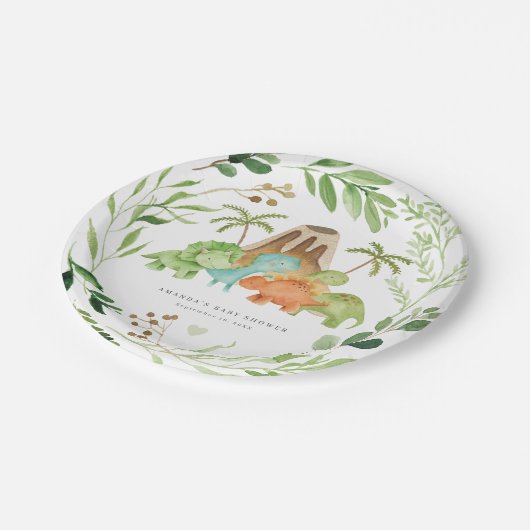 Dinosaurs Baby Shower Paper Plates Pappteller (Schrägansicht)