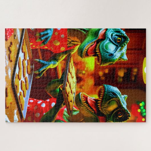 Dinosaurs baking gingerbread cookies puzzle (Horizontal)