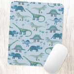 Dinosaurs Blaues Muster Mousepad<br><div class="desc">Viele blaue Saurier,  Tyrannosaurus rex,  Spinosaurus,  Stegosaurus,  Diplodocus und Triceratops. Hilfe!</div>