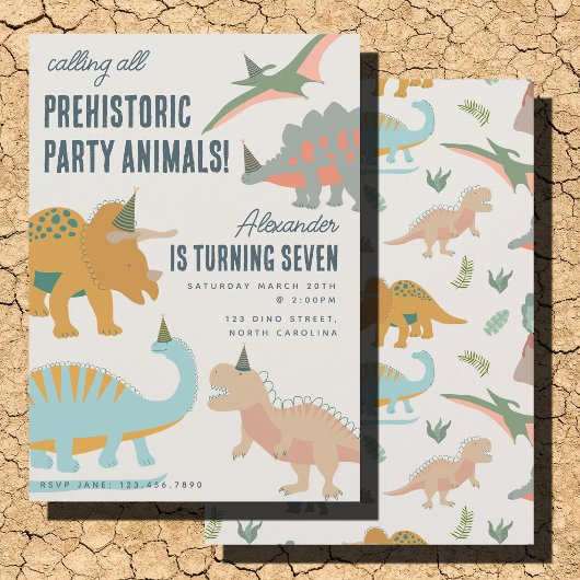 Dinosaurs Boho Prehistoric Party Animals Birthday Einladung