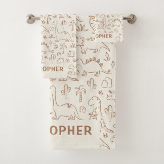 Dinosaurs Boy Name Dino Cute Jungle Boho Beige Badhandtuch Set