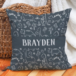 Dinosaurs Boy Name Dino Cute Jungle Dark Blue Kissen