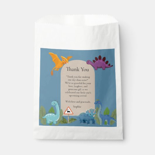 Dinosaurs Crossing, T-rex Baby Shower Geschenktütchen (Vorderseite)