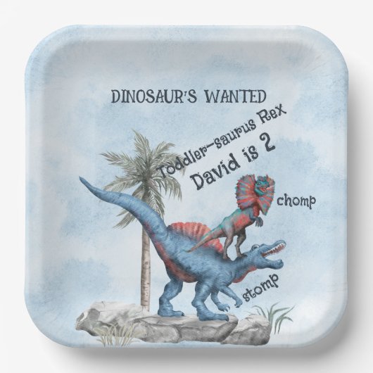 DINOSAUR's GEWOLLT 2-jähriger Geburtstag Pappteller (Vorderseite)