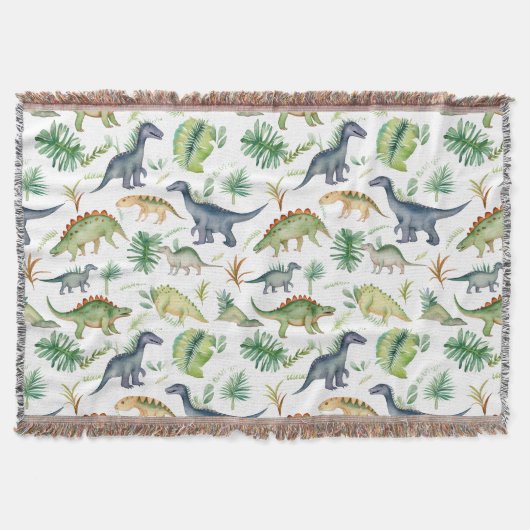Dinosaurs Grren Watercolor Kids Pattren Decke (Vorderseite)