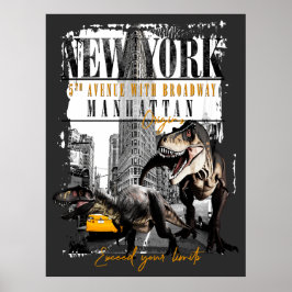 Dinosaurs in Manhattan NYC Poster